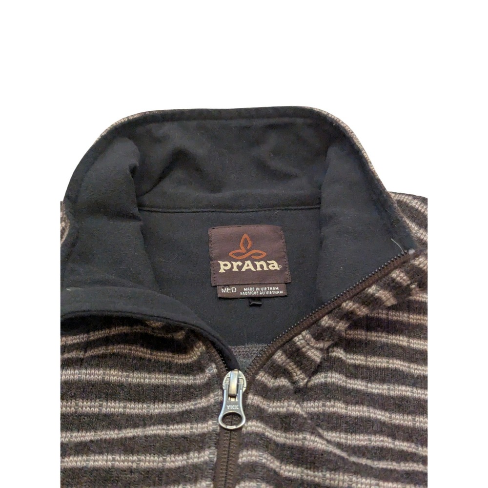 Prana Quarter Zip Striped Pullover Sweater Jacket Mens Medium Brown Gray‎ Wool